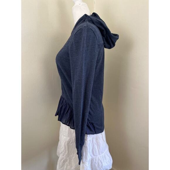 E by Eloise Embroidered Ruffle Peplum Pullover Hoodie Jacket XS Blue Hooded - Picture 4 of 9